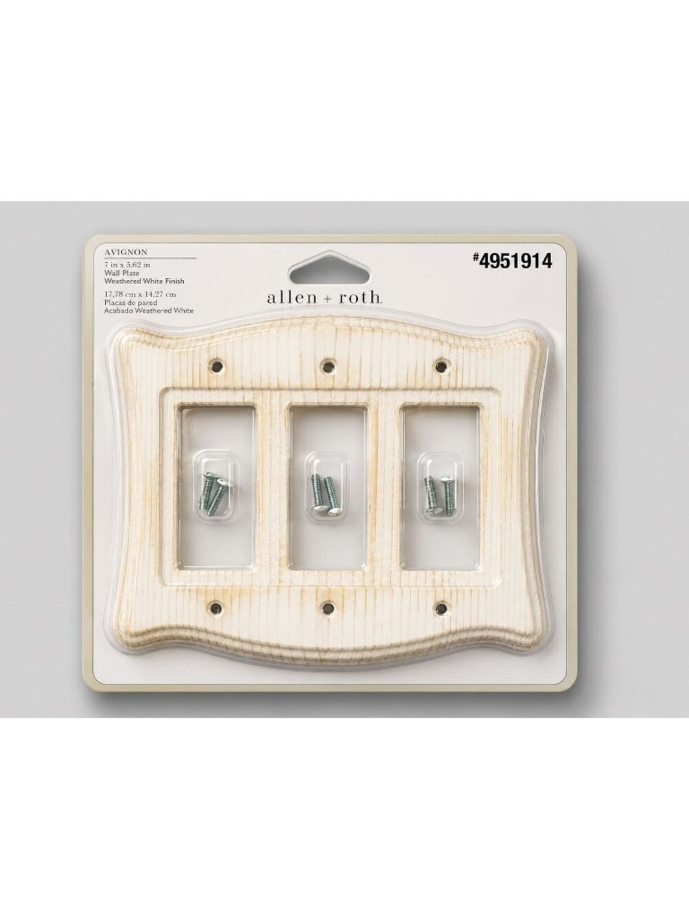 Allen + Roth #4951914 Triple Decorator Wall Plate White Wood Switch Cover New